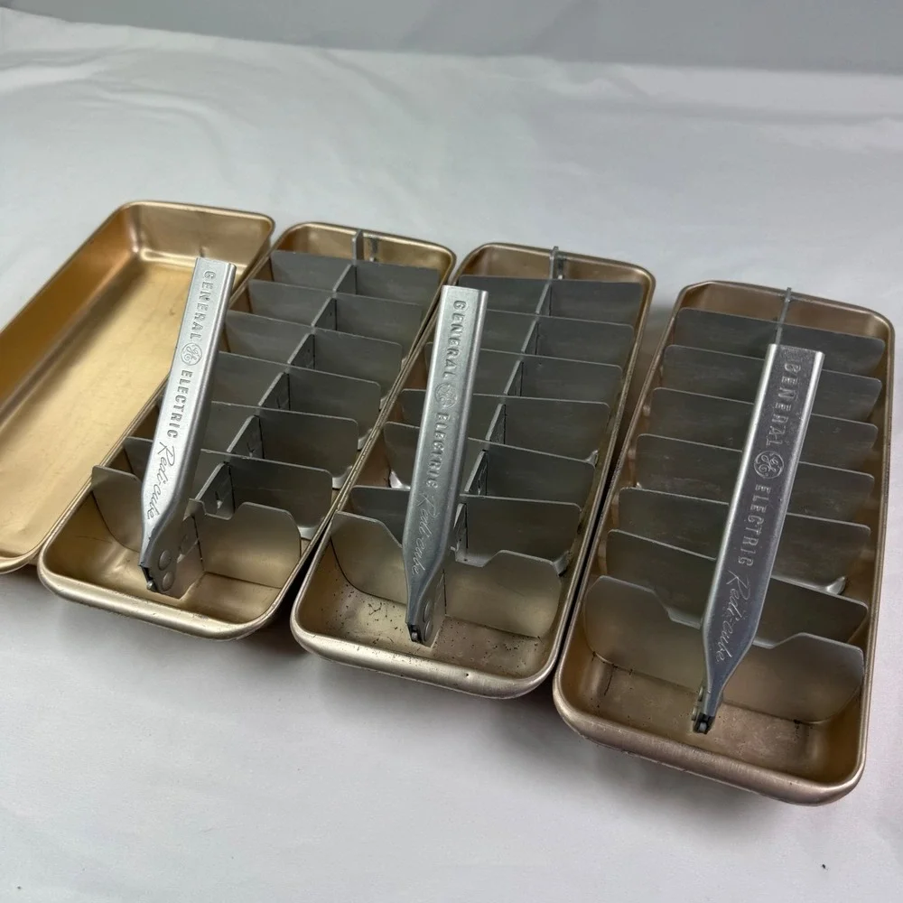 Vintage General Electric Redi-cube Aluminum Ice Cube Trays Copper Set of 4 GE